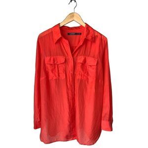 Lauren Ralph Lauren Cotton/Silk Blend Red Orange Button Down Shirt